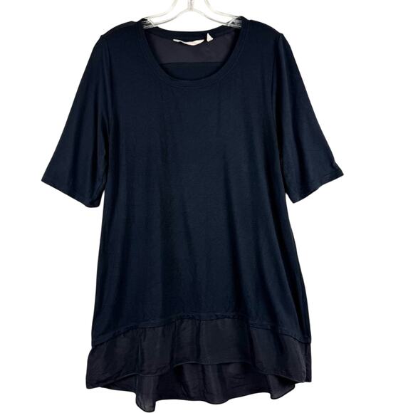 Soft Surroundings Eden Hi-Lo Tiered Short Sleeve Tunic Top Black Size M Minimal - Picture 2 of 12